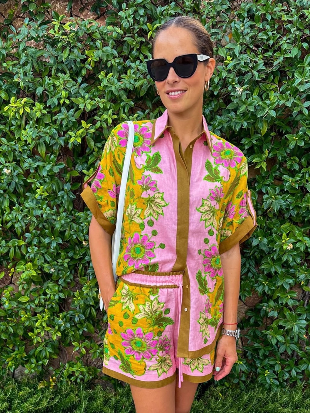 Alemais Linen Printed Floral Pink & Mustard Short Set